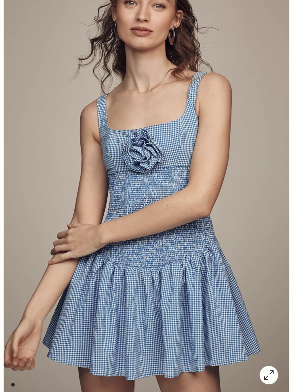 Anthropologie Maeve Light Blue Gingham Smocked Mini Dress